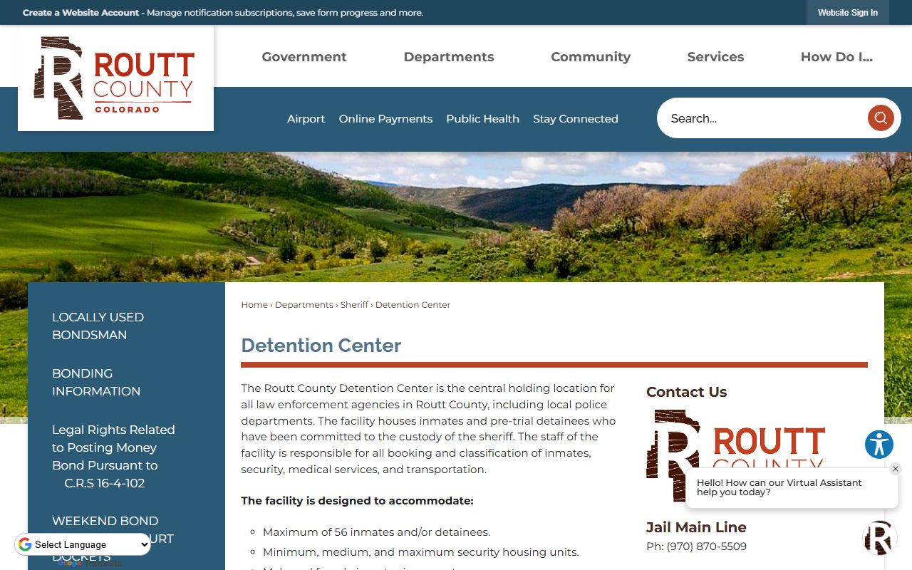 Routt County Detention Center inmate population and custody information page