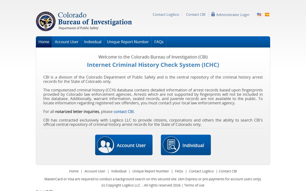 Colorado Bureau of Investigation criminal history check portal
